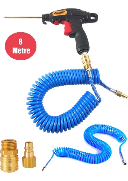 Profesyonel Yüksek Kalite Kompresör Spiral Hava Hortumu 8 mm 8 mt Hava Tabancalı Kompresör Recor Seti