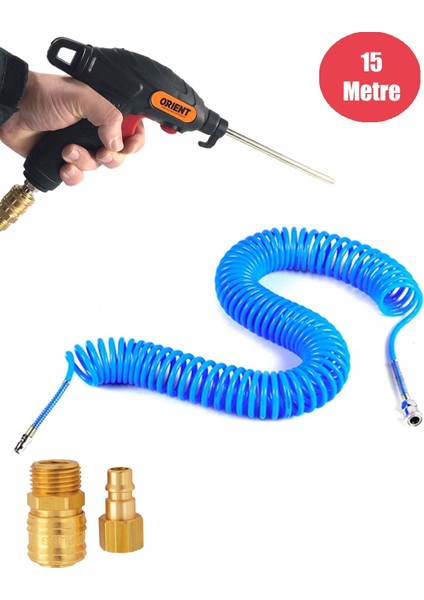 Profesyonel Yüksek Kalite Kompresör Spiral Hava Hortumu 8 mm 15MT Hava Tabancalı Kompresör Recor Seti