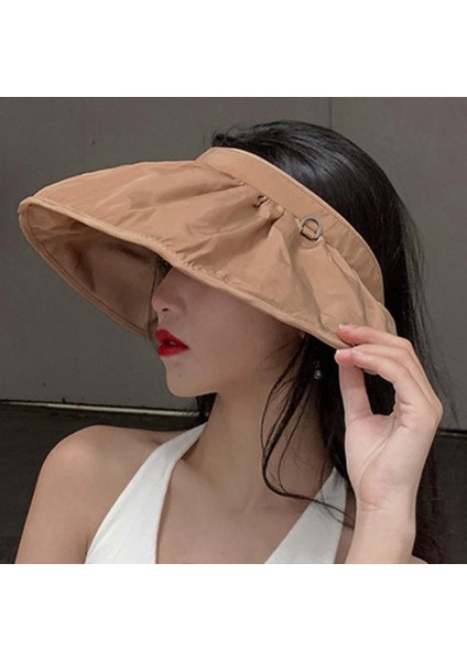 Kadınlar Güneş Vizor Şapkası Geniş Ağzına Kadar Kötü Anti-Uv Koruma Kapağı Plaj Seyahat Chapeau Kahverengi (Yurt Dışından) indirimleri