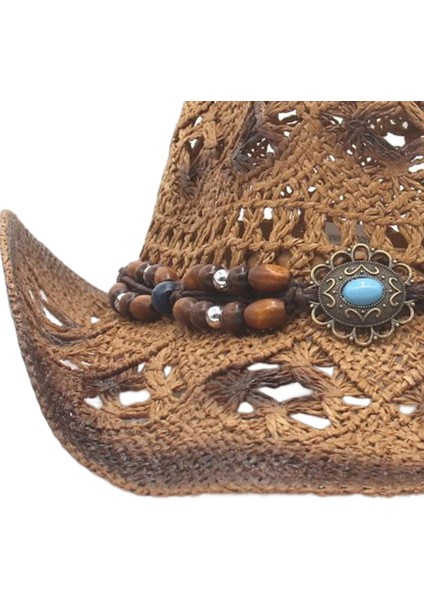 Saman Kovboy Şapkası, Festival Için Brim Cowboy Şapkası Vintage Batı Yaz Karanlık Kahve (Yurt Dışından)