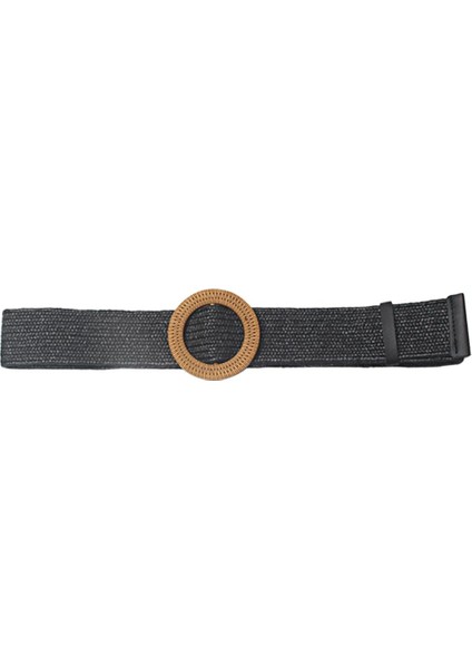 Boho Stil Örgülü Kemer Geniş Nedensel Yüksek Bel Kayışı Streç Dekoratif Siyah (Yurt Dışından)