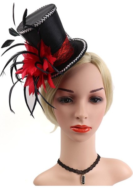 Gotik Tüy Büyüleyici Top Hat Düğün Partisi Kokteyl Kilisesi Kırmızı (Yurt Dışından) fiyatları