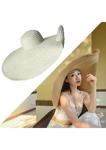 Plaj Şapkası Büyük Katlanır Geniş Yabani Güneş Plaj Hasır Şapka Anti Uv Plaj Beyaz (Yurt Dışından) fiyatları