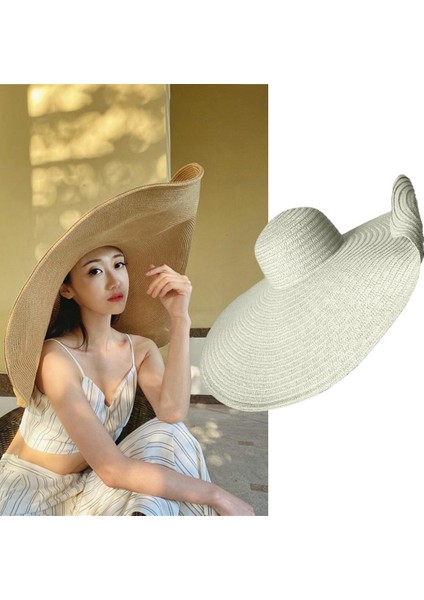 Plaj Şapkası Büyük Katlanır Geniş Yabani Güneş Plaj Hasır Şapka Anti Uv Plaj Beyaz (Yurt Dışından) modelleri