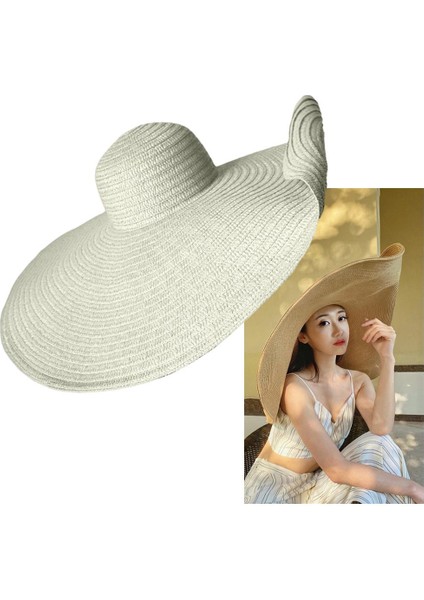 Plaj Şapkası Büyük Katlanır Geniş Yabani Güneş Plaj Hasır Şapka Anti Uv Plaj Beyaz (Yurt Dışından) fırsatları