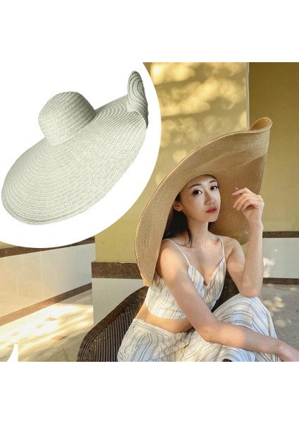 Plaj Şapkası Büyük Katlanır Geniş Yabani Güneş Plaj Hasır Şapka Anti Uv Plaj Beyaz (Yurt Dışından) indirimleri