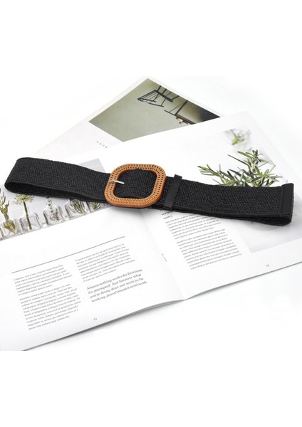 Trendy Bohemian Saman Dokuma Streç Bel Kemeri Elastik Kadın Doğum Günü Hediyesi Siyah (Yurt Dışından)