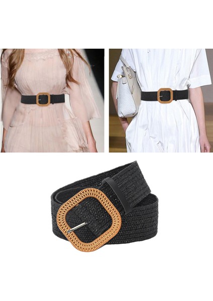Trendy Bohemian Saman Dokuma Streç Bel Kemeri Elastik Kadın Doğum Günü Hediyesi Siyah (Yurt Dışından)