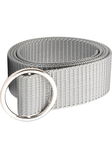 Metal O Halka Toka Bel Kemeri Tuval Kayış Kot Aksesuarlar 107CM Gri (Yurt Dışından)