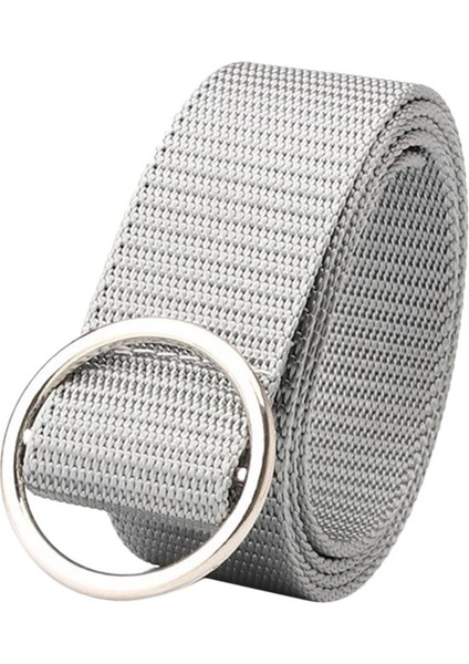 Metal O Halka Toka Bel Kemeri Tuval Kayış Kot Aksesuarlar 107CM Gri (Yurt Dışından)