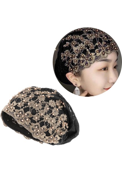 Yumuşak Kadınlar Dantel Beanie Jacquard Kanser Şapkası Yaz Nefes Alabası Sarkık Siyah (Yurt Dışından) modelleri