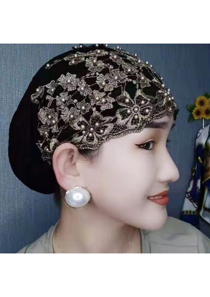 Yumuşak Kadınlar Dantel Beanie Jacquard Kanser Şapkası Yaz Nefes Alabası Sarkık Siyah (Yurt Dışından) fırsatları