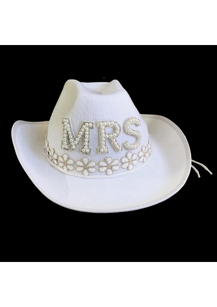 Batı Kadın Kovboy Şapka Beyaz Inci Boncuklu Çiçek Aplike Cowgirl Şapka Mrs (Yurt Dışından) modelleri