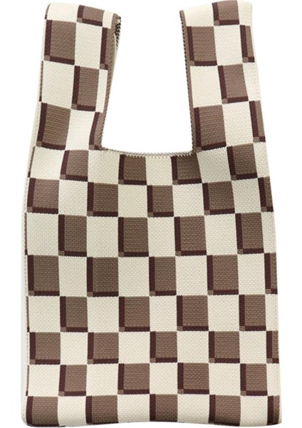 Günlük Omuz Çantası Örgü Dokuma Çanta Şerit Desen Tote Çanta Çanta Kahve Bej (Yurt Dışından)