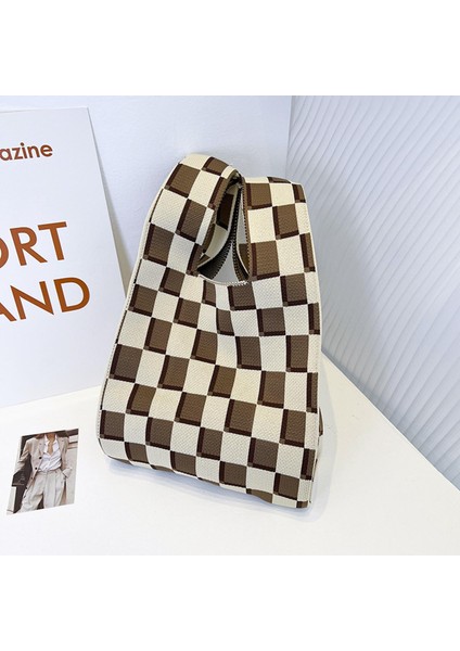 Günlük Omuz Çantası Örgü Dokuma Çanta Şerit Desen Tote Çanta Çanta Kahve Bej (Yurt Dışından) fiyatları