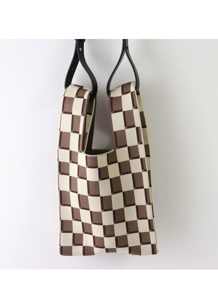 Günlük Omuz Çantası Örgü Dokuma Çanta Şerit Desen Tote Çanta Çanta Kahve Bej (Yurt Dışından) modelleri