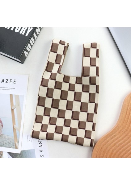 Günlük Omuz Çantası Örgü Dokuma Çanta Şerit Desen Tote Çanta Çanta Kahve Bej (Yurt Dışından) indirimleri