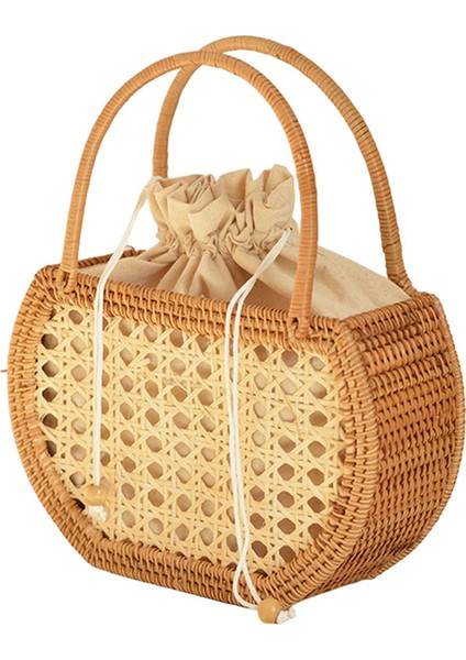 El Dokuma Rattan Çanta Gündelik Tote Tatil Plaj Çantası Hasır Sepetler Yarım Daire (Yurt Dışından)