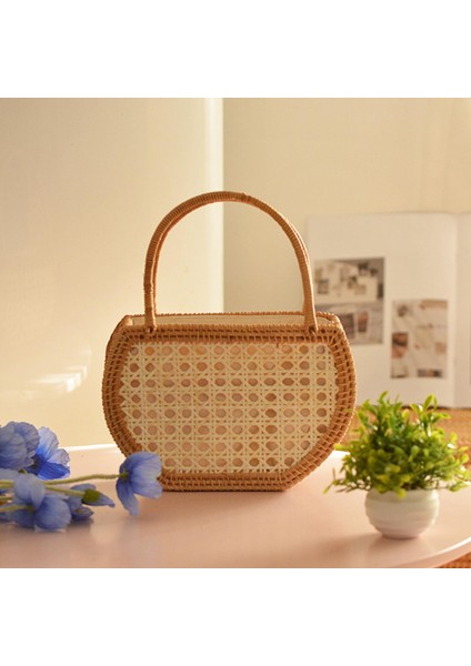El Dokuma Rattan Çanta Gündelik Tote Tatil Plaj Çantası Hasır Sepetler Yarım Daire (Yurt Dışından) modelleri