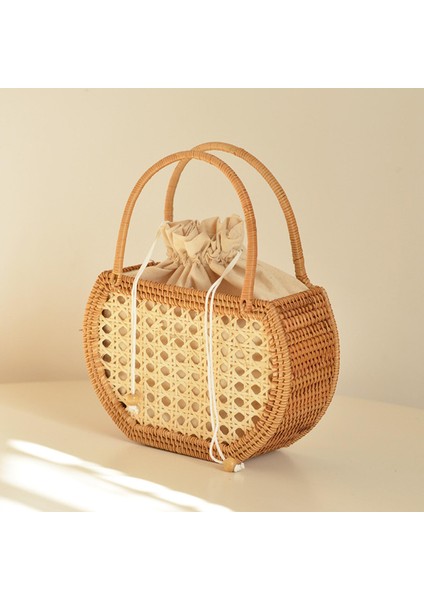 El Dokuma Rattan Çanta Gündelik Tote Tatil Plaj Çantası Hasır Sepetler Yarım Daire (Yurt Dışından) fırsatları