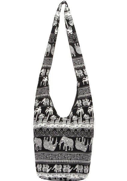 Tay Hobo Bohemian Sling Crossbody Omuz Çantası Hippi Çingene Zip Kapatma Çanta Siyah (Yurt Dışından)