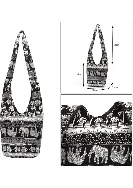 Tay Hobo Bohemian Sling Crossbody Omuz Çantası Hippi Çingene Zip Kapatma Çanta Siyah (Yurt Dışından)