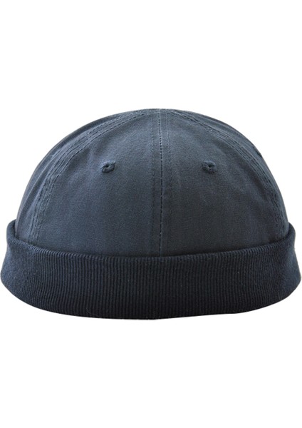 Mens Docker Brimless Hat Skullcap Beanie Işçi Denizci Rulo Kuff Kafatası Koyu Mavi (Yurt Dışından)