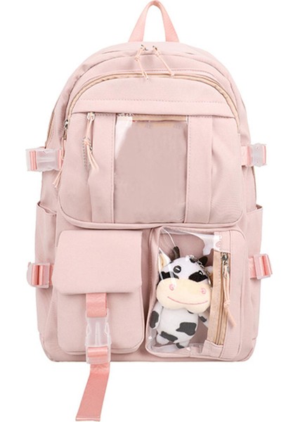 Yan Cepli Sevimli Sırt Çantası Okul Çantası Seyahat Kadın Dizüstü Bilgisayar Gündelik Hediye Pembe Seyahat (Yurt Dışından)
