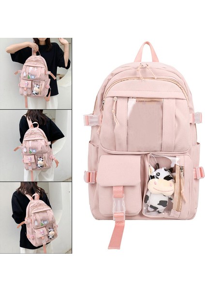 Yan Cepli Sevimli Sırt Çantası Okul Çantası Seyahat Kadın Dizüstü Bilgisayar Gündelik Hediye Pembe Seyahat (Yurt Dışından) modelleri