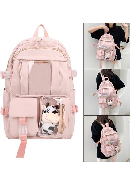 Yan Cepli Sevimli Sırt Çantası Okul Çantası Seyahat Kadın Dizüstü Bilgisayar Gündelik Hediye Pembe Seyahat (Yurt Dışından) fırsatları