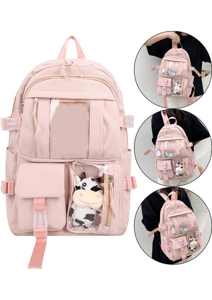 Yan Cepli Sevimli Sırt Çantası Okul Çantası Seyahat Kadın Dizüstü Bilgisayar Gündelik Hediye Pembe Seyahat (Yurt Dışından) indirimleri