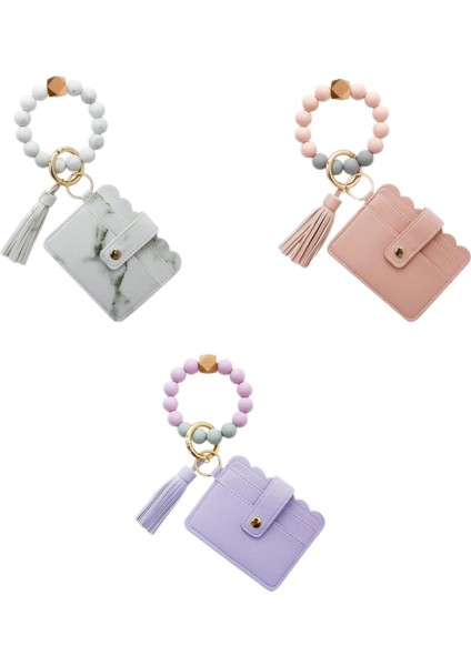 3pcs Kadın Bilek Cüzdan Kart Tutucu Bilezik Anahtar Halka Tassel (Yurt Dışından)