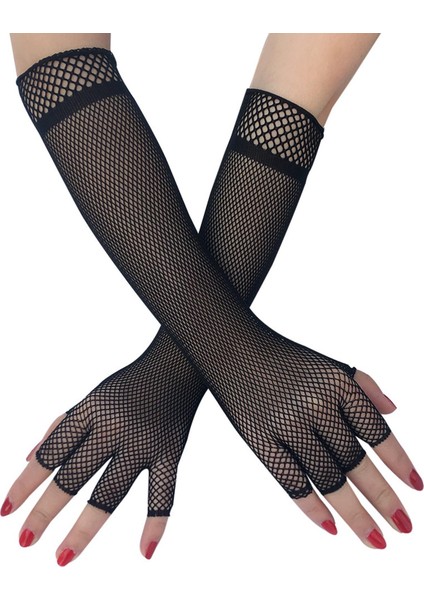 Punk Fishnet Yarım Parmak Eldiven Dans Kostüm Gotik Bayanlar Aksesuar Mesh (Yurt Dışından)