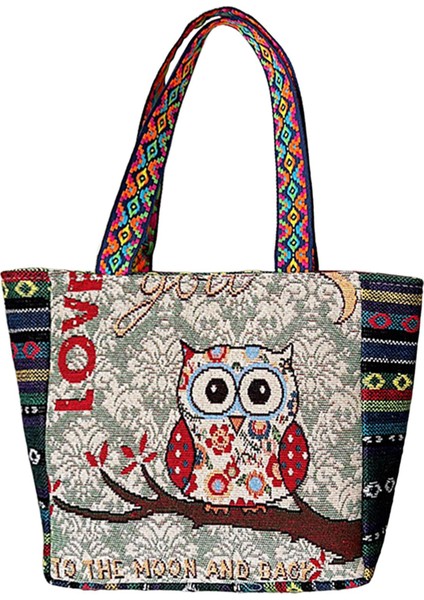 Vintage Style Women Tote Bag Alışveriş Çantaları Alışveriş Için Günlük Çantalar Ev F-Beige Rde Baykuş (Yurt Dışından)