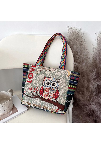 Vintage Style Women Tote Bag Alışveriş Çantaları Alışveriş Için Günlük Çantalar Ev F-Beige Rde Baykuş (Yurt Dışından) fiyatları