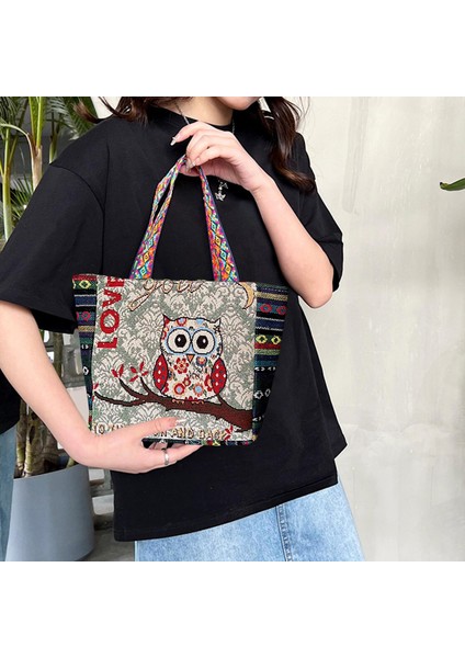 Vintage Style Women Tote Bag Alışveriş Çantaları Alışveriş Için Günlük Çantalar Ev F-Beige Rde Baykuş (Yurt Dışından) fırsatları