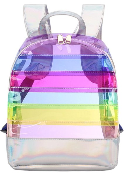 Holografik Temizle Sırt Çantası Su Geçirmez Şeffaf Omuz Çantası Casual Spor Mor (Yurt Dışından)