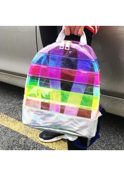 Holografik Temizle Sırt Çantası Su Geçirmez Şeffaf Omuz Çantası Casual Spor Mor (Yurt Dışından) fiyatları
