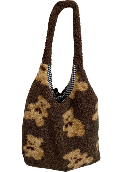 Kadınlar Kuzu Kumaş Omuz Çantası Tuval Gibi Kırış Tote Büyük Kapasite Çantası Koyu Kahverengi (Yurt Dışından) fiyatları