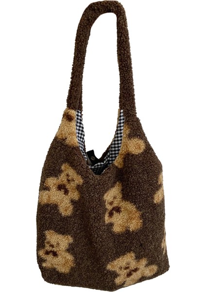 Kadınlar Kuzu Kumaş Omuz Çantası Tuval Gibi Kırış Tote Büyük Kapasite Çantası Koyu Kahverengi (Yurt Dışından) indirimleri