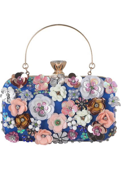 Lüks Bayan Akşam Çantası Payetli Saten Kokteyl Partisi Renkli Çiçek Debriyaj Mavisi (Yurt Dışından) fiyatları