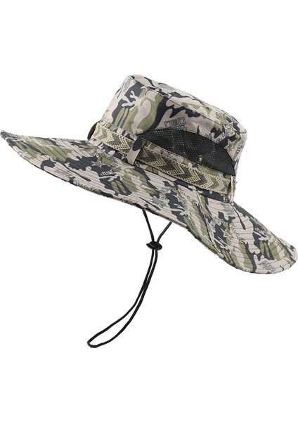Erkek Güneş Şapkı Yaz Uv Koruma Geniş Kemeri Şapk Rüzgar Geçirmez Balıkçı Şapka Gri Yıldız Camo (Yurt Dışından)
