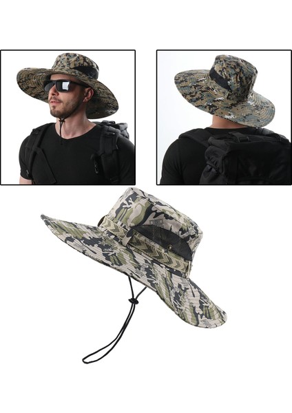 Erkek Güneş Şapkı Yaz Uv Koruma Geniş Kemeri Şapk Rüzgar Geçirmez Balıkçı Şapka Gri Yıldız Camo (Yurt Dışından) modelleri