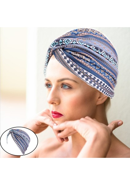Kemo Kapaklar Baskı Elastik Beanie Başörtüsü Kapağı Şapka Türban Şapkası Başwrap Lacivert (Yurt Dışından)