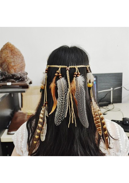 4xhippie Hint Tüyü Şekli Kafa Bandı Boho Dokuma Tüyler Saç Halat Headdress 4 Pc (Yurt Dışından) fırsatları