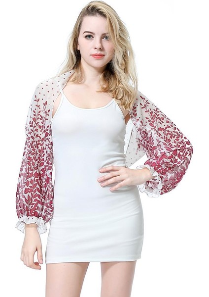 Kadın Şifon Uzun Kollu Shrug Cape Battaniye Wrap Panço Şal Şal Tops Şarap Kırmızı Çiçek (Yurt Dışından) fiyatları