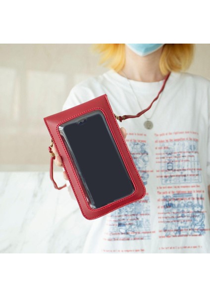 Kadınlar Crossbody Omuz Çantası Dokunmatik Ekran Telefon Çanta Cüzdan Kılıf Kırmızı (Yurt Dışından)