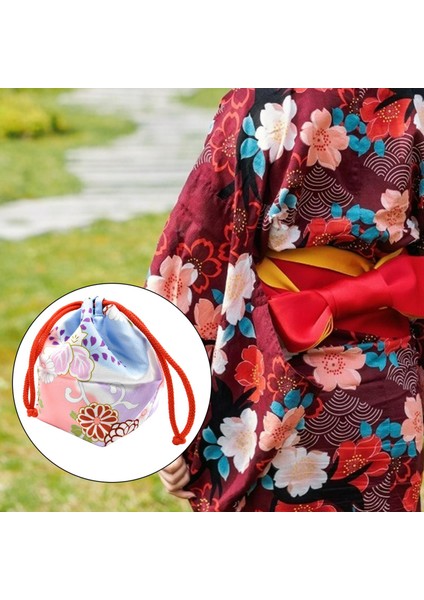 Japon Çanta Yukata Makyaj Sikke Çanta Ev Öğle Yemeği Çantası Kılıf Kılıfı Mavi Pembe (Yurt Dışından)