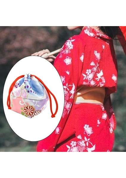 Japon Çanta Yukata Makyaj Sikke Çanta Ev Öğle Yemeği Çantası Kılıf Kılıfı Mavi Pembe (Yurt Dışından)