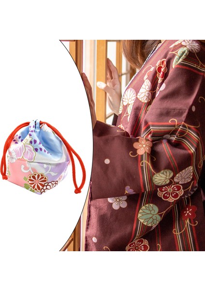 Japon Çanta Yukata Makyaj Sikke Çanta Ev Öğle Yemeği Çantası Kılıf Kılıfı Mavi Pembe (Yurt Dışından)